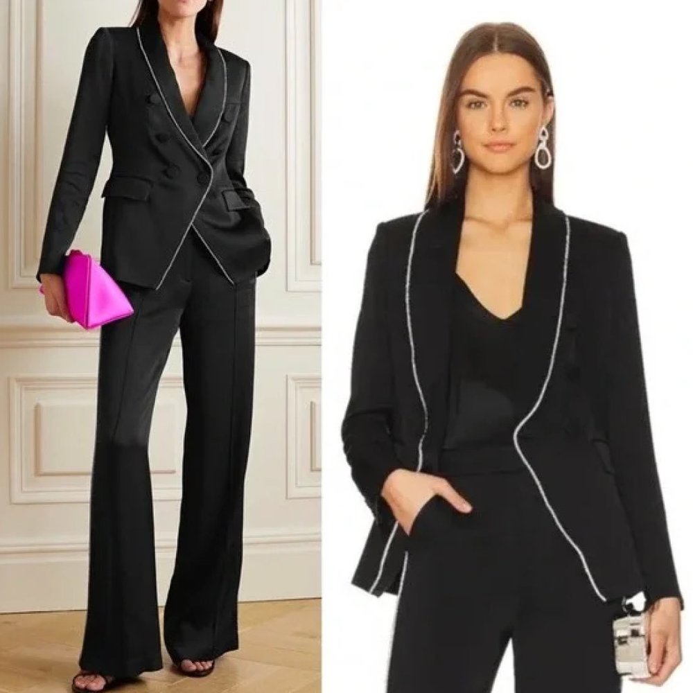 Veronica Beard Jagger Dickey Blazer Jacket Black Double Breasted Glitter Trim